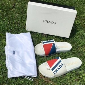 SOLD Prada Slides Men’s Size 11 White / Blue / Red